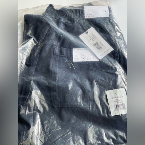 NWT WEWOREWHAT DENIM JOGGER JEAN INDIGO BLUE HIGH WAIST ELASTIC WAIST SIZE L - Picture 2 of 6